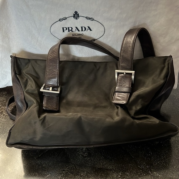 Prada chocolate brown micro fiber & leather bag with dust bag - Picture 4 of 13